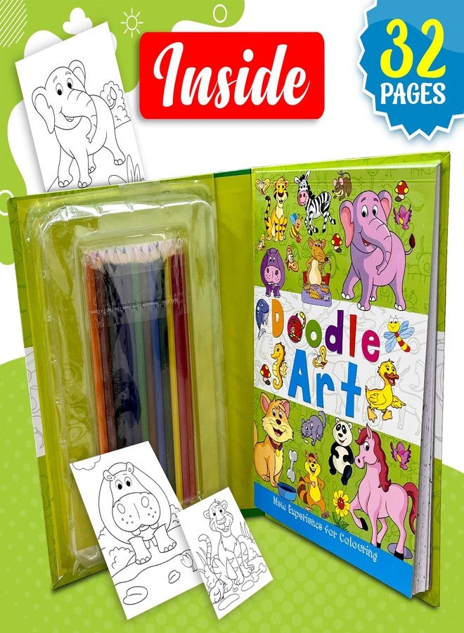 BRIJBASI Hello Friend Animal Colouring Art Book Kit for Kids, Childrens and Toddler Gifts with 32-Pages Coloring Activity Book, 12 Color Pencils Set - Ages 2+ Years - Image 2